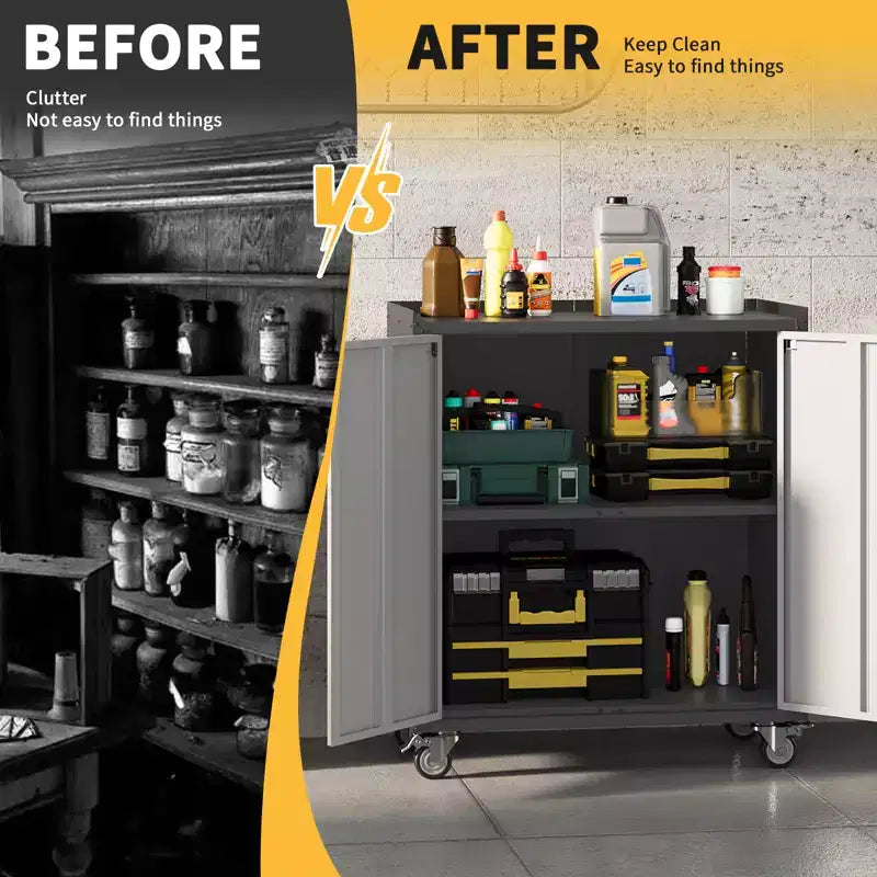 Armoire métallique verrouillable avec porte – Meuble de rangement roulant de 90 cm de haut avec étagères, armoires à outils pour garage, maison, bureau