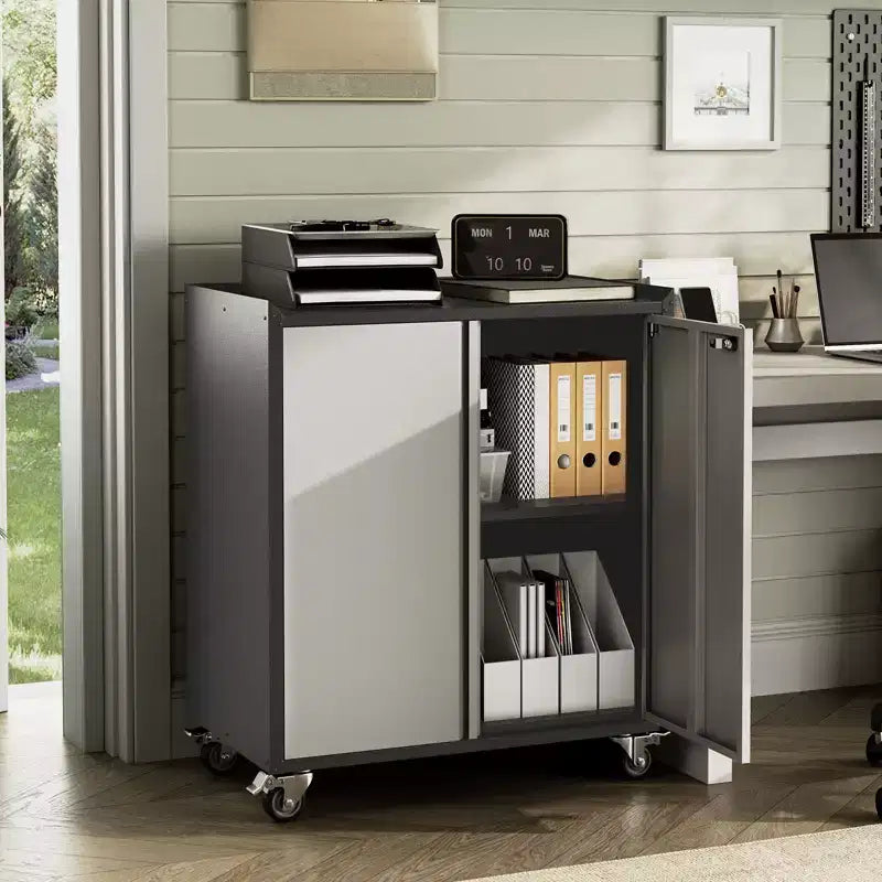 Armoire métallique verrouillable avec porte – Meuble de rangement roulant de 90 cm de haut avec étagères, armoires à outils pour garage, maison, bureau