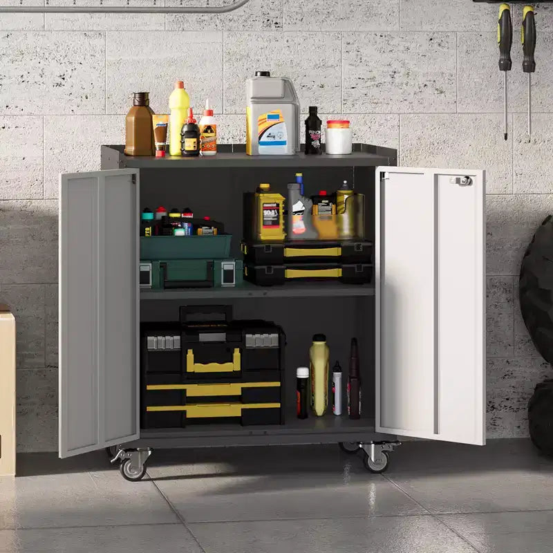 Armoire métallique verrouillable avec porte – Meuble de rangement roulant de 90 cm de haut avec étagères, armoires à outils pour garage, maison, bureau