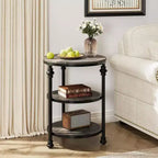 Acekool 3-Tier Round End Table with Steel Frame, Multi-Level Nightstand for Bedroom & Living Room
