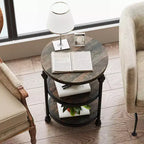 Table d'appoint ronde à 3 niveaux Acekool avec cadre en acier, table de chevet multi-niveaux pour chambre et salon
