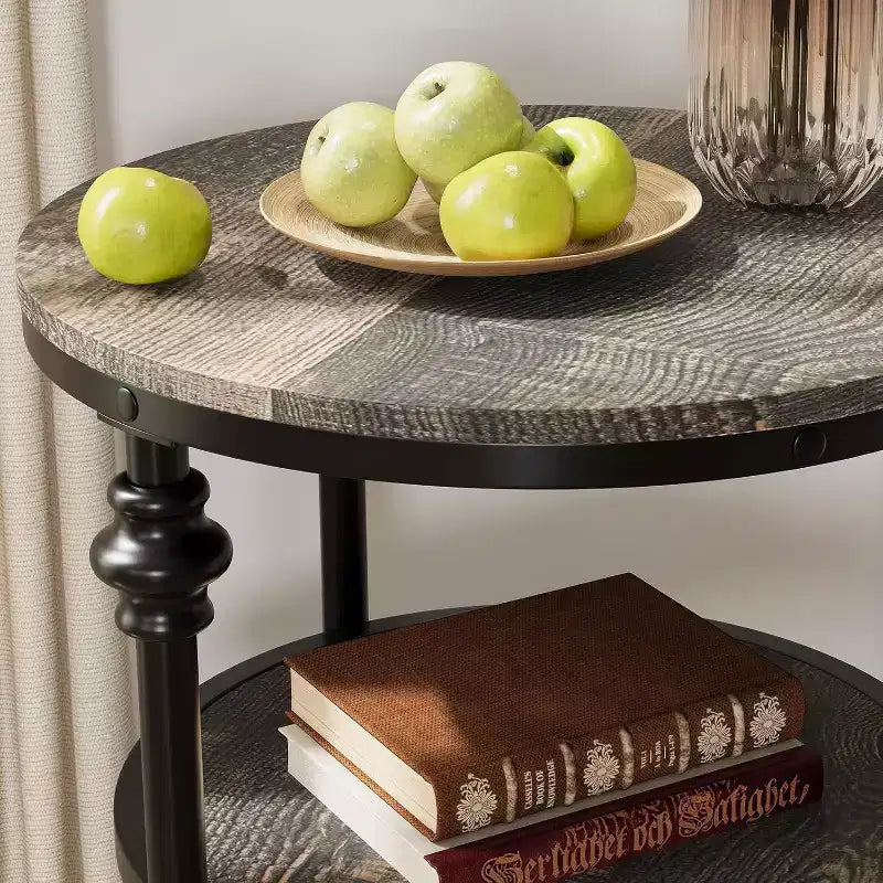 Table d'appoint ronde à 3 niveaux Acekool avec cadre en acier, table de chevet multi-niveaux pour chambre et salon