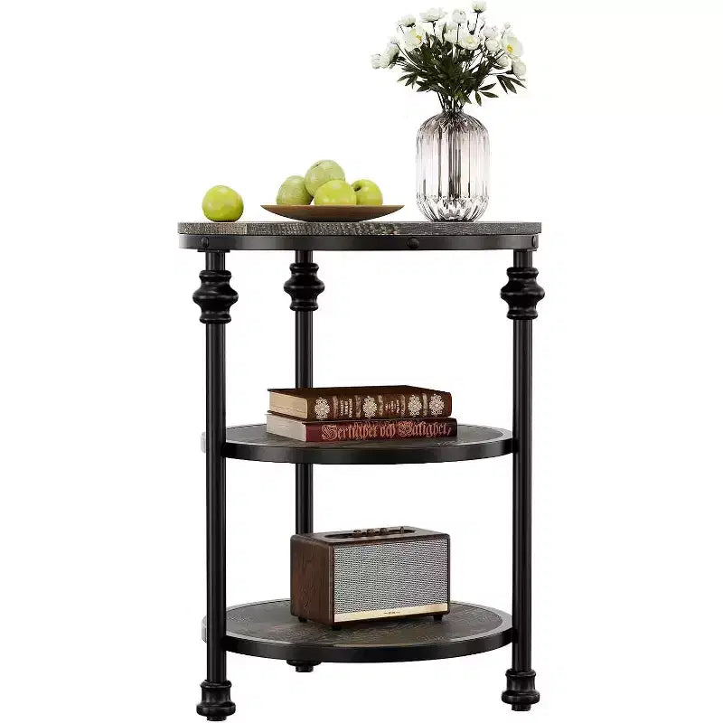 Table d'appoint ronde à 3 niveaux Acekool avec cadre en acier, table de chevet multi-niveaux pour chambre et salon