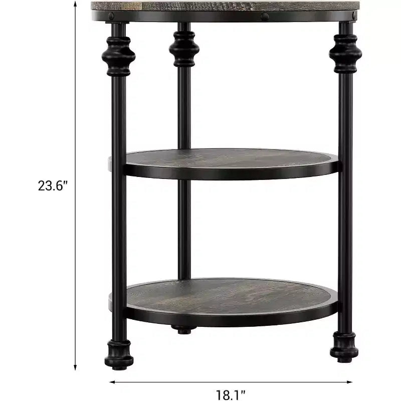 Table d'appoint ronde à 3 niveaux Acekool avec cadre en acier, table de chevet multi-niveaux pour chambre et salon