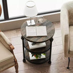 Table d'appoint ronde à 3 niveaux Acekool avec cadre en acier, table de chevet multi-niveaux pour chambre et salon