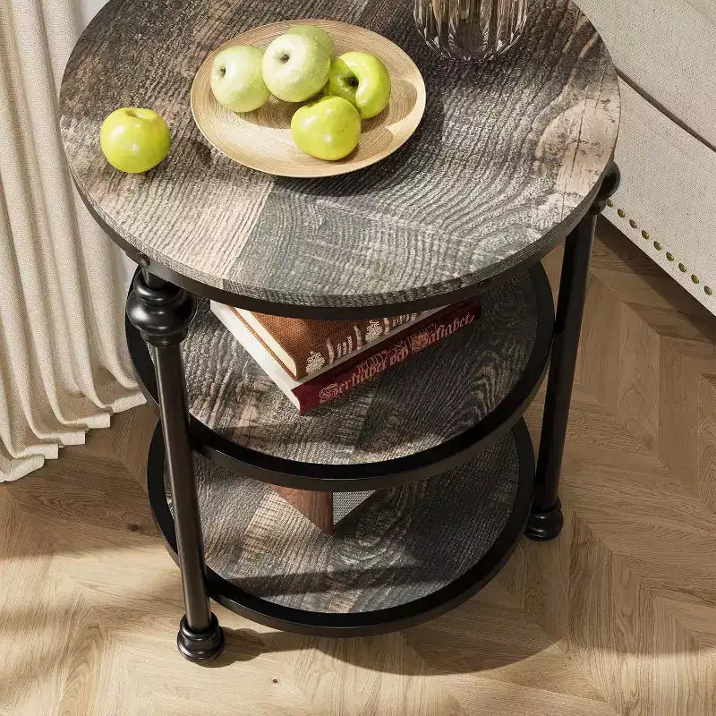 Table d'appoint ronde à 3 niveaux Acekool avec cadre en acier, table de chevet multi-niveaux pour chambre et salon