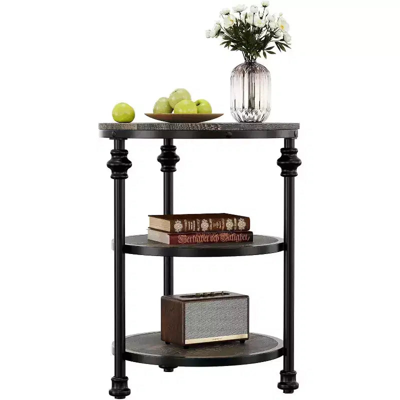 Table d'appoint ronde à 3 niveaux Acekool avec cadre en acier, table de chevet multi-niveaux pour chambre et salon