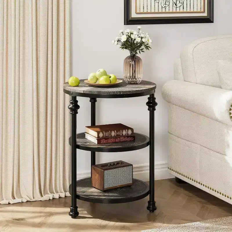 Table d'appoint ronde à 3 niveaux Acekool avec cadre en acier, table de chevet multi-niveaux pour chambre et salon