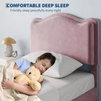 Cadre de lit double rembourré avec tiroir de rangement et tête de lit festonnée, sommier tapissier princesse pour enfants filles, support à lattes en bois