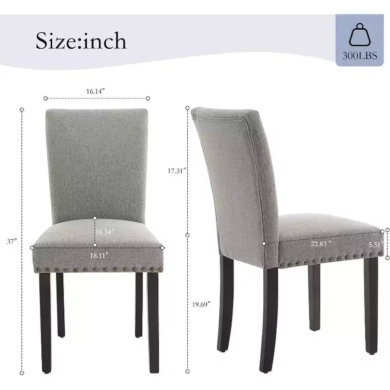 Acekool Lot de 2 chaises de salle à manger rembourrées, avec garniture cloutée, pieds en bois robustes, chaises d'appoint en tissu pour salle à manger et cuisine