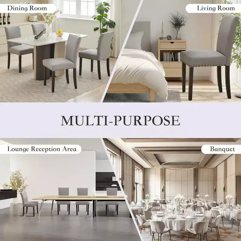 Acekool Lot de 2 chaises de salle à manger rembourrées, avec garniture cloutée, pieds en bois robustes, chaises d'appoint en tissu pour salle à manger et cuisine
