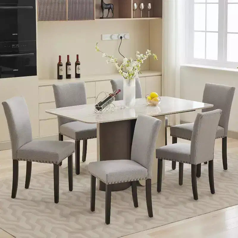 Acekool Lot de 2 chaises de salle à manger rembourrées, avec garniture cloutée, pieds en bois robustes, chaises d'appoint en tissu pour salle à manger et cuisine
