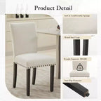 Acekool Lot de 2 chaises de salle à manger rembourrées, avec garniture cloutée, pieds en bois robustes, chaises d'appoint en tissu pour salle à manger et cuisine