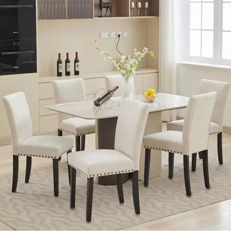 Acekool Lot de 2 chaises de salle à manger rembourrées, avec garniture cloutée, pieds en bois robustes, chaises d'appoint en tissu pour salle à manger et cuisine