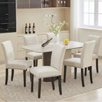 Acekool Lot de 2 chaises de salle à manger rembourrées, avec garniture cloutée, pieds en bois robustes, chaises d'appoint en tissu pour salle à manger et cuisine