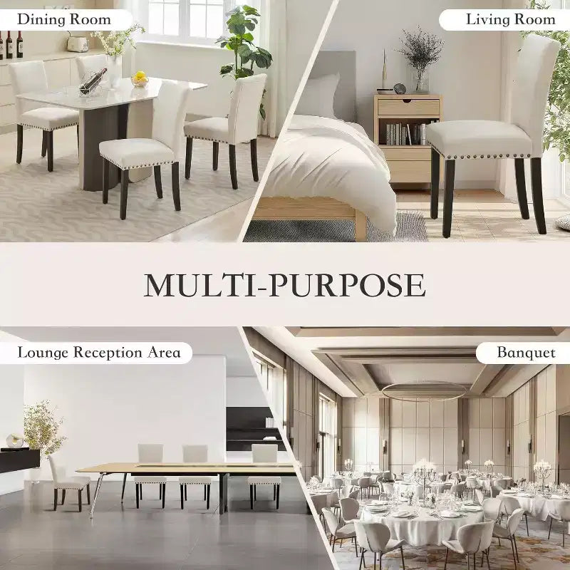 Acekool Lot de 2 chaises de salle à manger rembourrées, avec garniture cloutée, pieds en bois robustes, chaises d'appoint en tissu pour salle à manger et cuisine