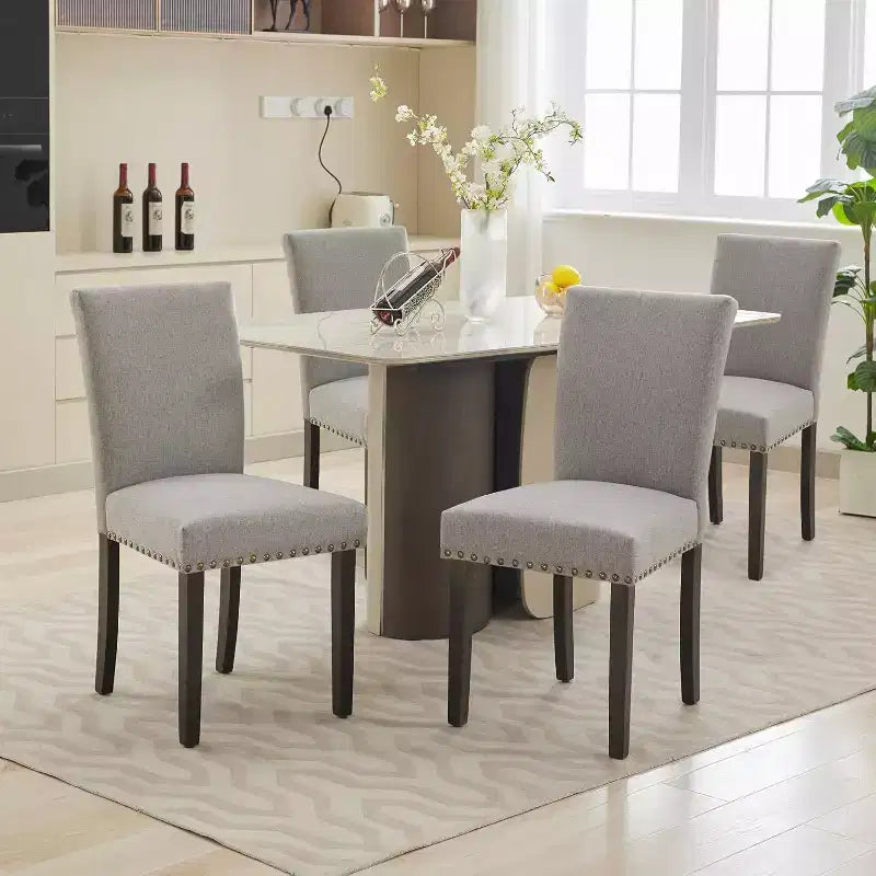 Acekool Lot de 2 chaises de salle à manger rembourrées, avec garniture cloutée, pieds en bois robustes, chaises d'appoint en tissu pour salle à manger et cuisine