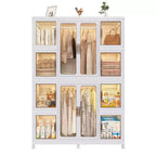 CLIHOME Portable Wardrobe Closet Storage Organizer for Clothes Dresser, Storage Cabinet with 12 Magnetic Doors -12 Cubes & 2 Hanging Rod