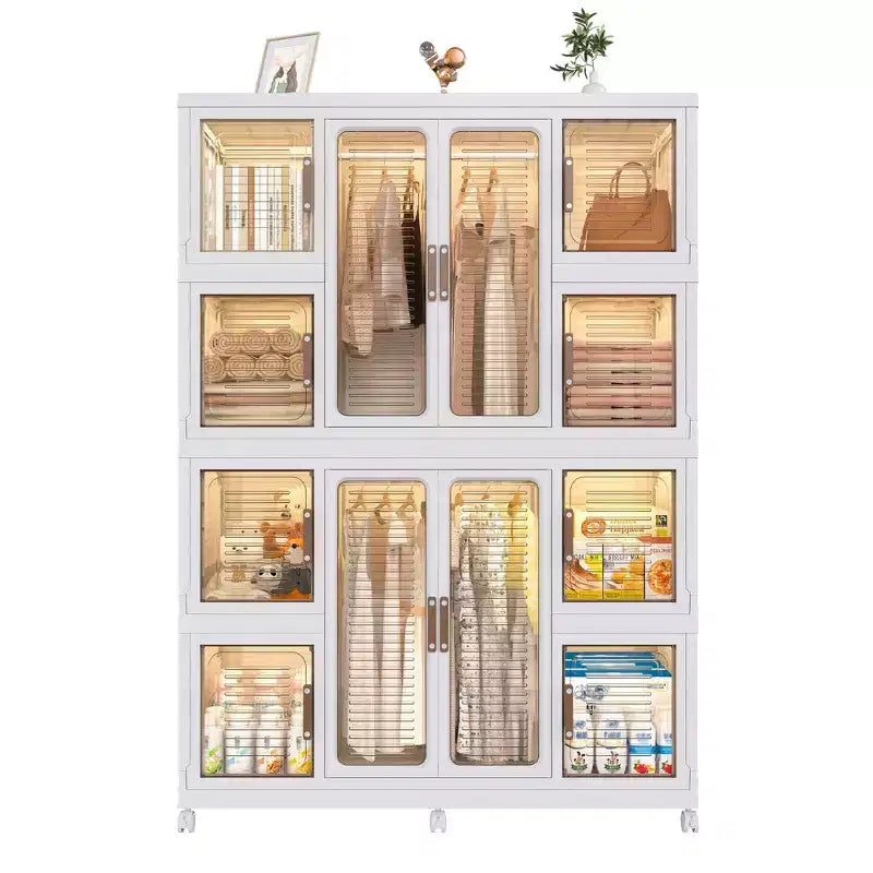 CLIHOME Portable Wardrobe Closet Storage Organizer for Clothes Dresser, Storage Cabinet with 12 Magnetic Doors -12 Cubes & 2 Hanging Rod