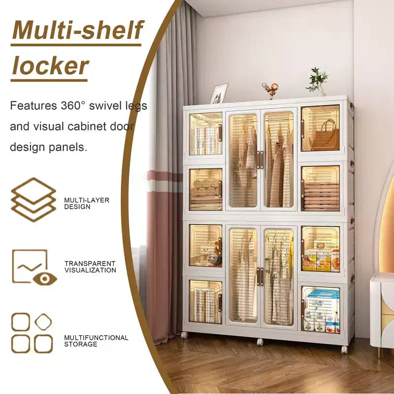 Armoire de rangement portable CLIHOME pour vêtements, commode, meuble de rangement avec 12 portes magnétiques – 12 cubes et 2 tringles de suspension