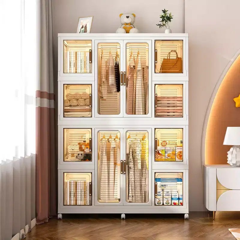Armoire de rangement portable CLIHOME pour vêtements, commode, meuble de rangement avec 12 portes magnétiques – 12 cubes et 2 tringles de suspension