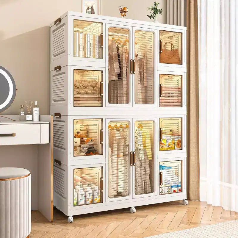 Armoire de rangement portable CLIHOME pour vêtements, commode, meuble de rangement avec 12 portes magnétiques – 12 cubes et 2 tringles de suspension