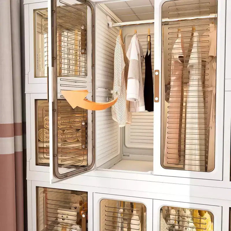 Armoire de rangement portable CLIHOME pour vêtements, commode, meuble de rangement avec 12 portes magnétiques – 12 cubes et 2 tringles de suspension