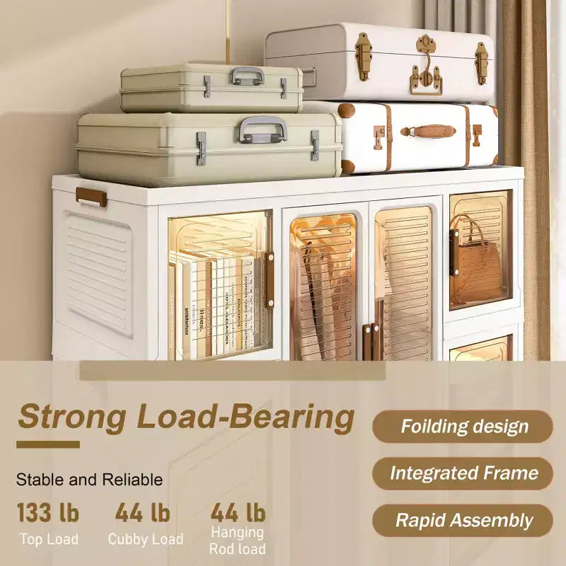 Armoire de rangement portable CLIHOME pour vêtements, commode, meuble de rangement avec 12 portes magnétiques – 12 cubes et 2 tringles de suspension