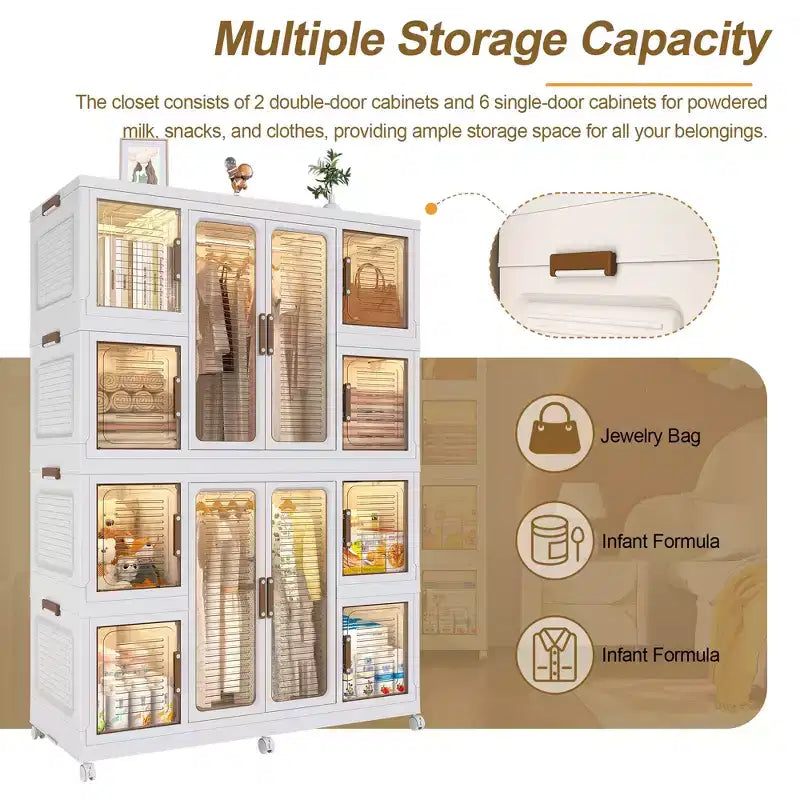 Armoire de rangement portable CLIHOME pour vêtements, commode, meuble de rangement avec 12 portes magnétiques – 12 cubes et 2 tringles de suspension