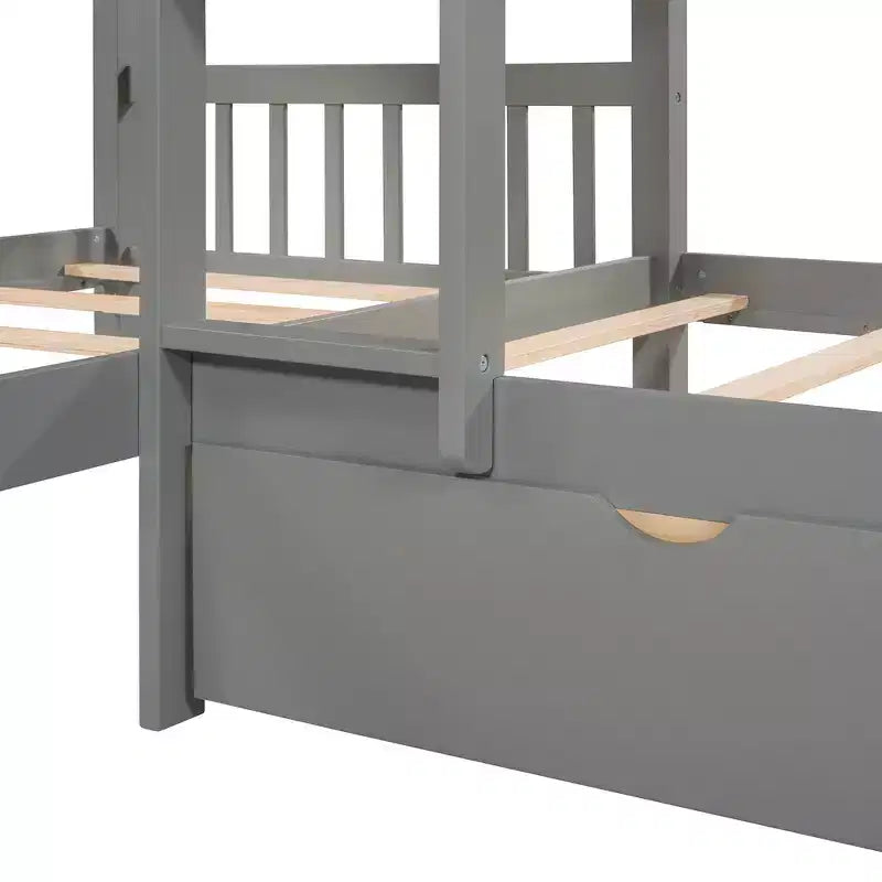Lit superposé en L Whisen pour 4 personnes avec tiroirs (taille simple)