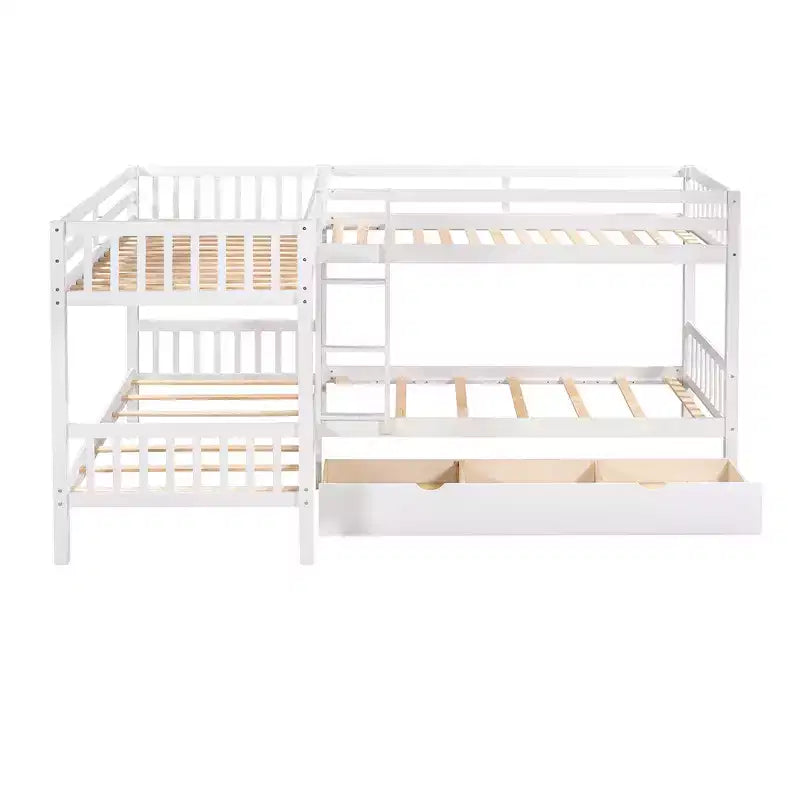 Lit superposé en L Whisen pour 4 personnes avec tiroirs (taille simple)