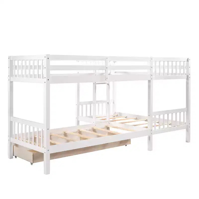 Lit superposé en L Whisen pour 4 personnes avec tiroirs (taille simple)
