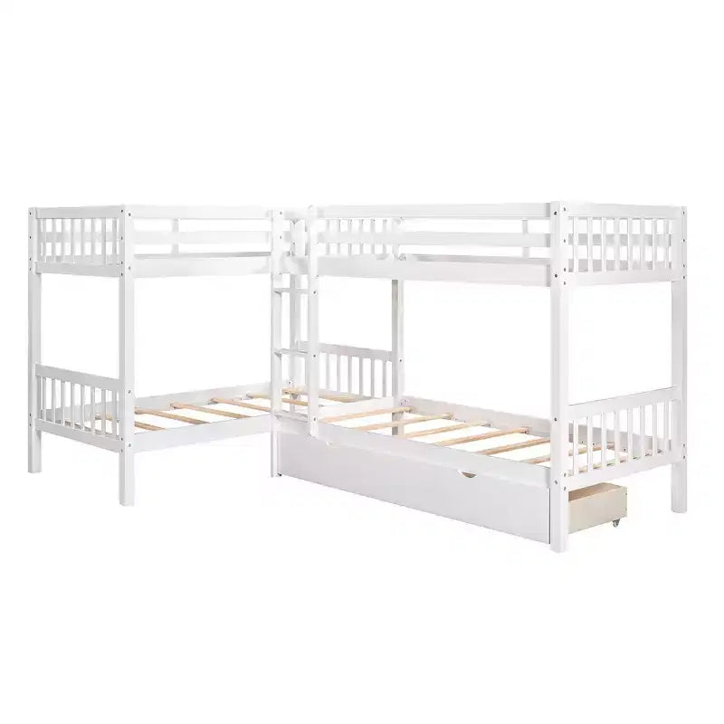 Lit superposé en L Whisen pour 4 personnes avec tiroirs (taille simple)