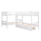 Lit superposé en L Whisen pour 4 personnes avec tiroirs (taille simple)