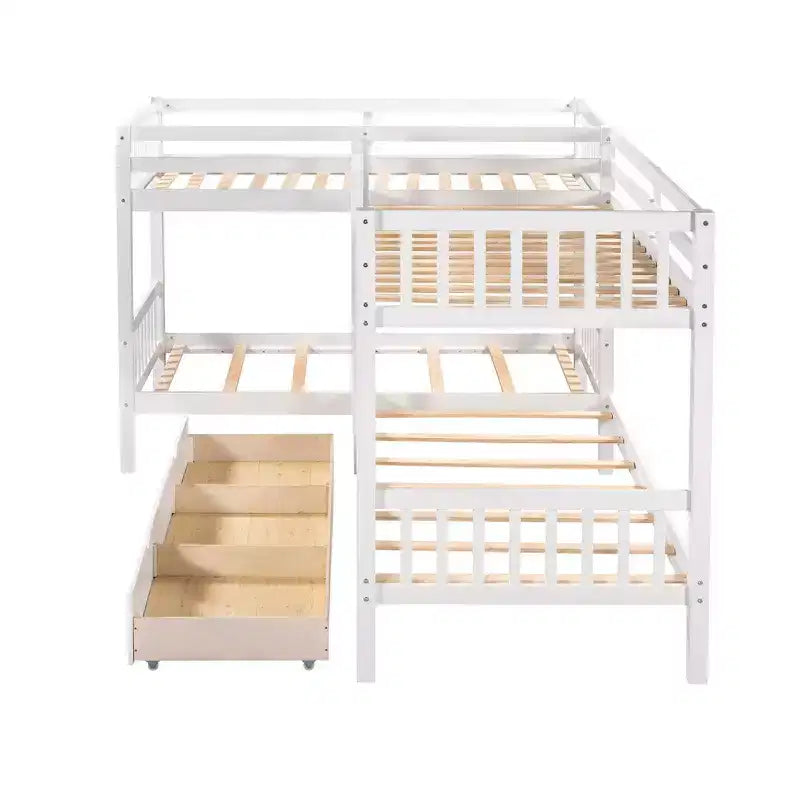 Lit superposé en L Whisen pour 4 personnes avec tiroirs (taille simple)