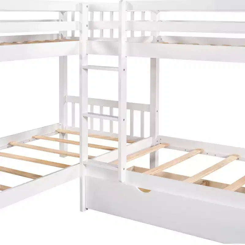 Lit superposé en L Whisen pour 4 personnes avec tiroirs (taille simple)