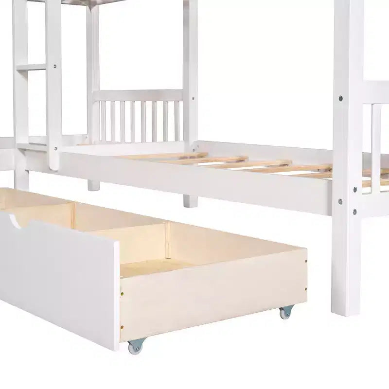 Lit superposé en L Whisen pour 4 personnes avec tiroirs (taille simple)