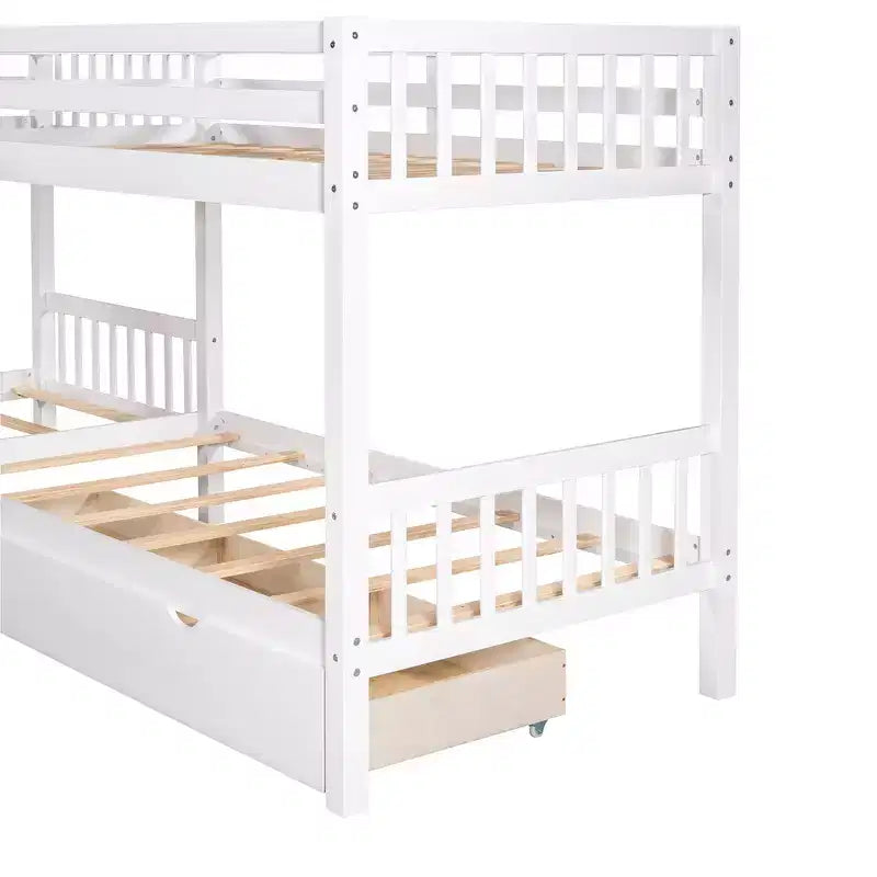 Lit superposé en L Whisen pour 4 personnes avec tiroirs (taille simple)