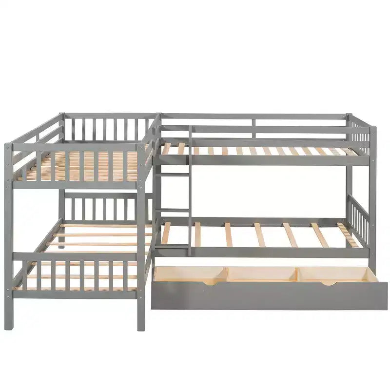 Lit superposé en L Whisen pour 4 personnes avec tiroirs (taille simple)