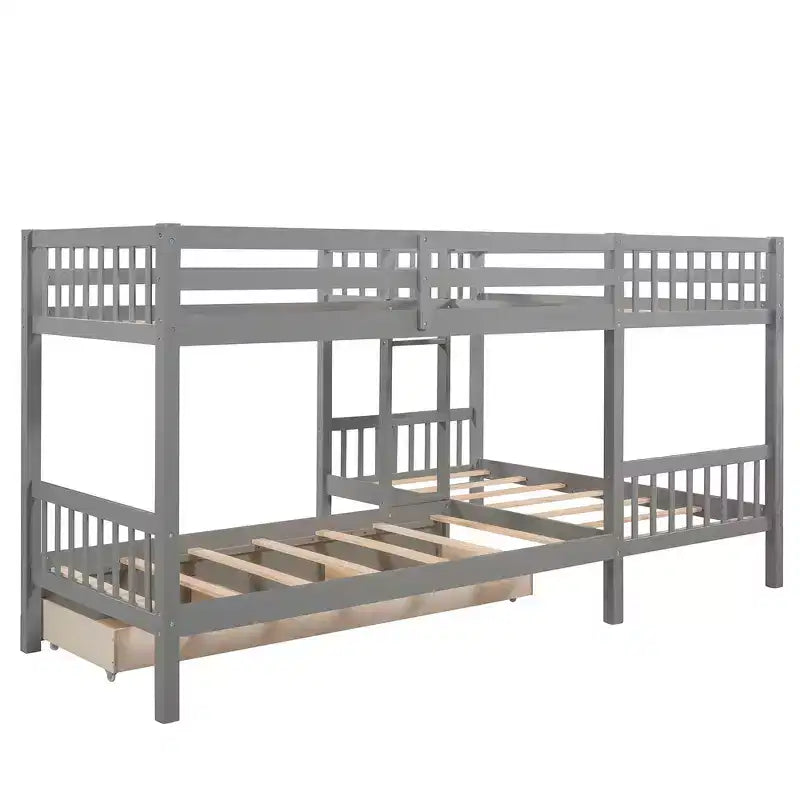 Lit superposé en L Whisen pour 4 personnes avec tiroirs (taille simple)