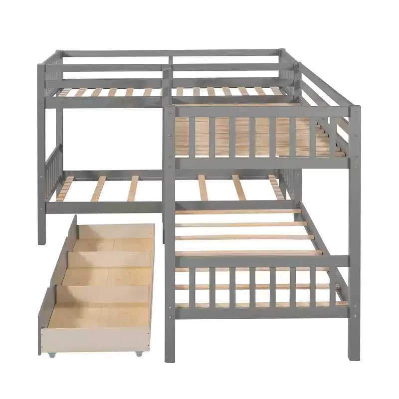 Lit superposé en L Whisen pour 4 personnes avec tiroirs (taille simple)