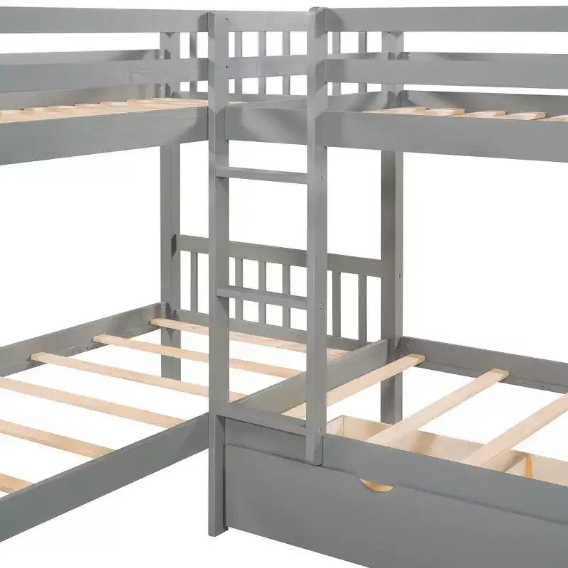 Lit superposé en L Whisen pour 4 personnes avec tiroirs (taille simple)