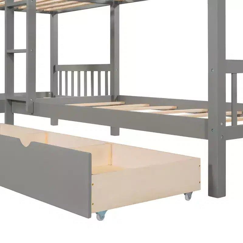 Lit superposé en L Whisen pour 4 personnes avec tiroirs (taille simple)