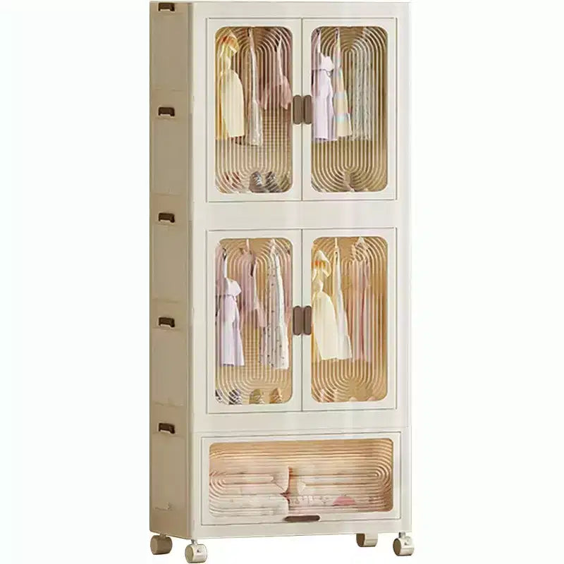 Acekool Collapsible Closet Organizer with Wheels, Portable Wardrobe with Magnetic Doors, Large Capacity Storage Cabinet for Bedroom