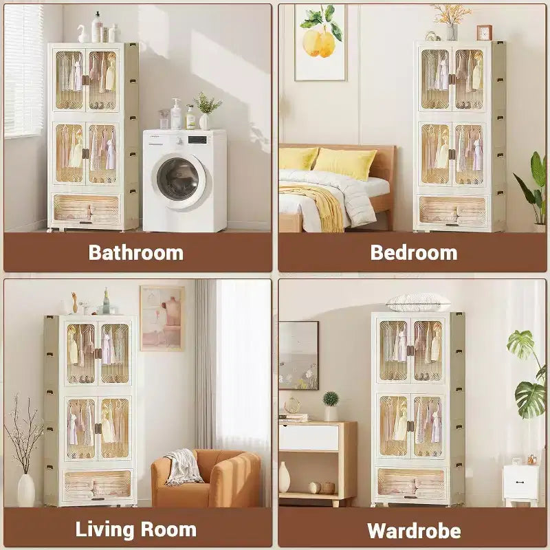 Armoire de rangement pliable Acekool avec roulettes, penderie portable avec portes magnétiques, grande capacité de rangement pour chambre à coucher
