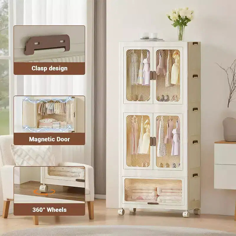 Armoire de rangement pliable Acekool avec roulettes, penderie portable avec portes magnétiques, grande capacité de rangement pour chambre à coucher