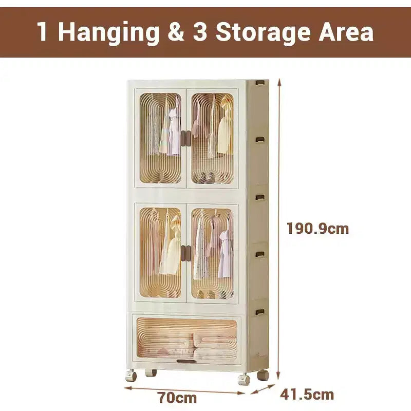 Armoire de rangement pliable Acekool avec roulettes, penderie portable avec portes magnétiques, grande capacité de rangement pour chambre à coucher