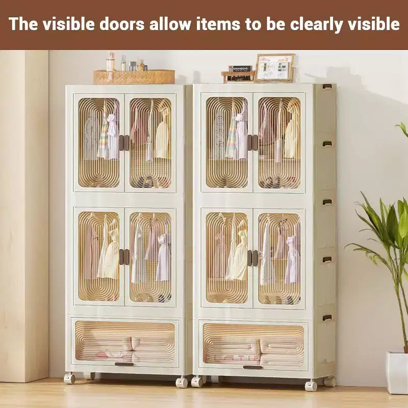 Armoire de rangement pliable Acekool avec roulettes, penderie portable avec portes magnétiques, grande capacité de rangement pour chambre à coucher