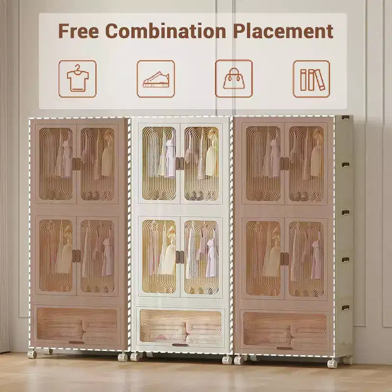 Armoire de rangement pliable Acekool avec roulettes, penderie portable avec portes magnétiques, grande capacité de rangement pour chambre à coucher