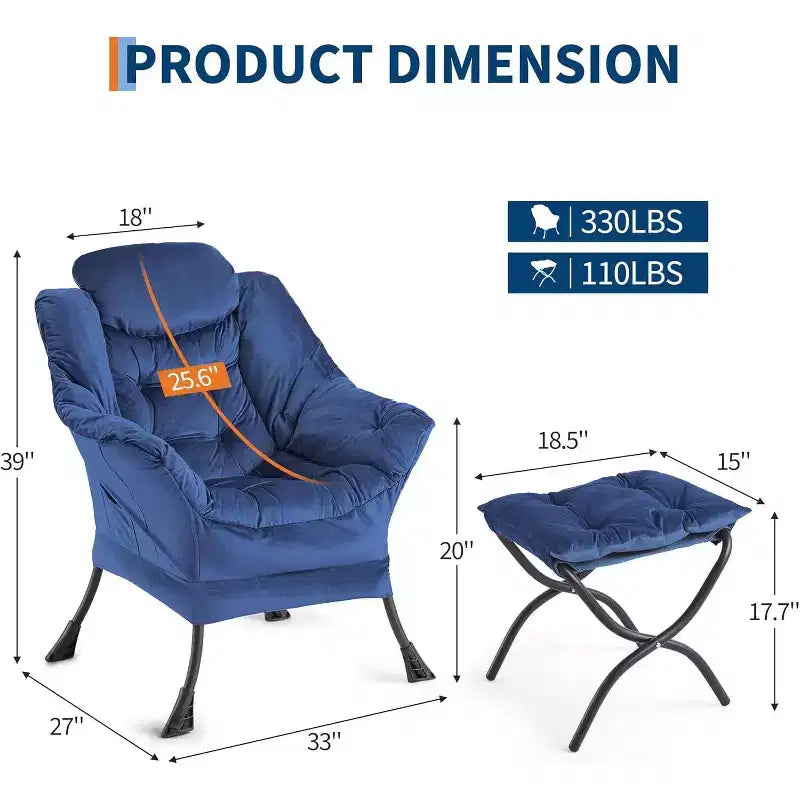 Acekool Ensemble de 2 fauteuils de relaxation avec ottoman – Fauteuil moderne avec pochette latérale, dossier et repose-pieds de soutien